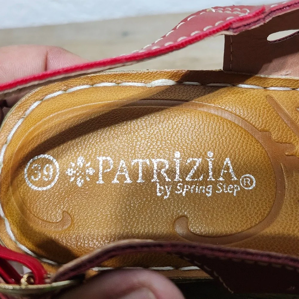 Patrizia by Spring Step Red Wedge‎ Sandals Peep Toe Laser Cut Slingback Women 9